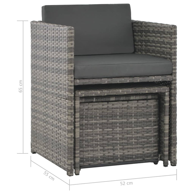 vidaXL 7 Piece Outdoor Dining Set with Cushions Poly Rattan Grey