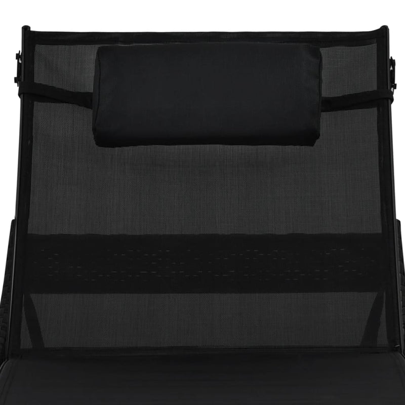 vidaXL Sun Loungers 2 pcs with Table Poly Rattan and Textilene Black
