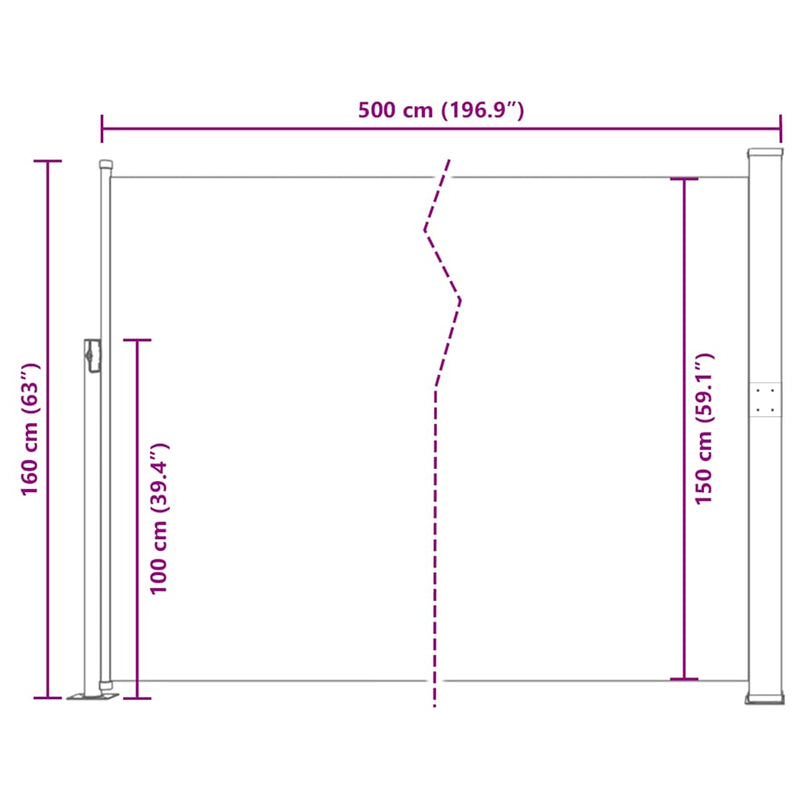 vidaXL Retractable Side Awning 160 x 500 cm Black
