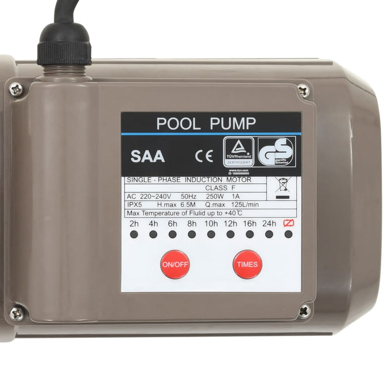 vidaXL Pool Pump with Timer Black 0.25 HP 8000 L/h