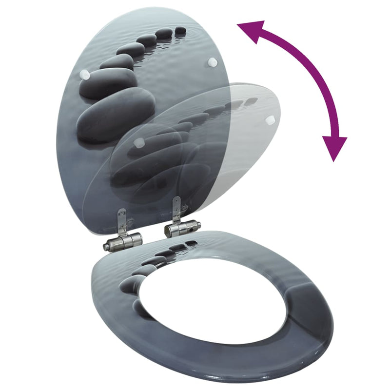 vidaXL WC Toilet Seat with Soft Close Lid MDF Stones Design