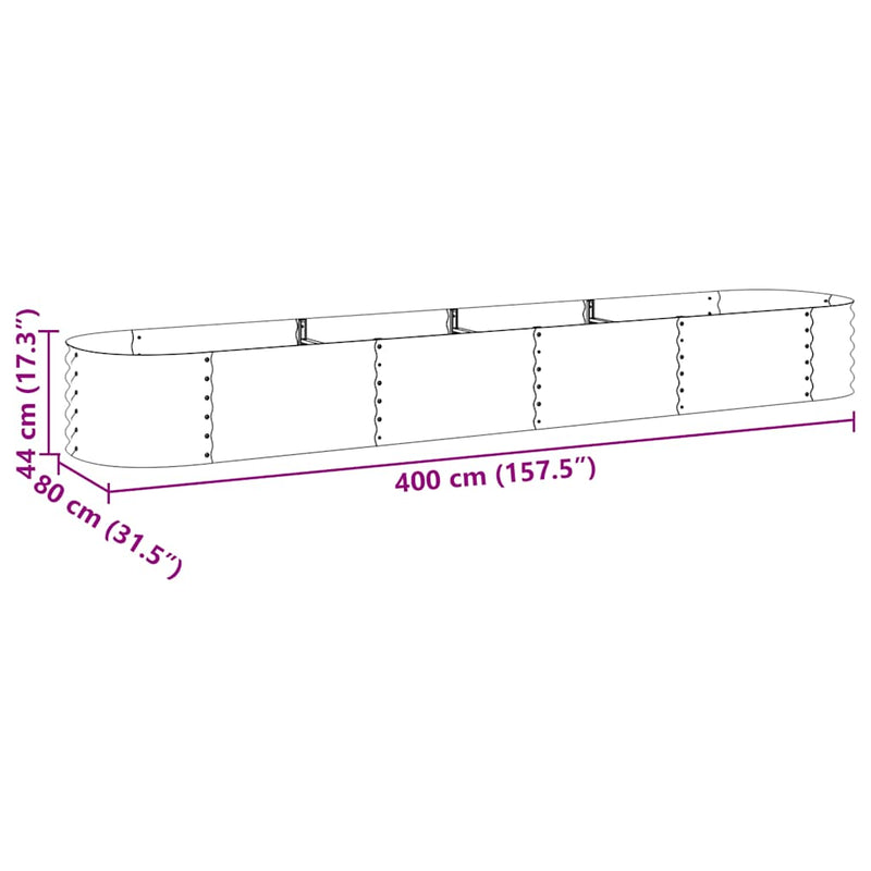 vidaXL Garden Raised Bed 400x80x44 cm Galvanised Steel Silver