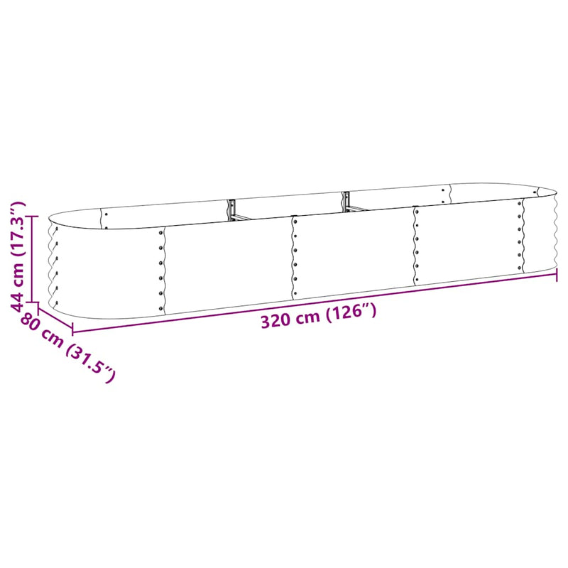 vidaXL Garden Raised Bed 320x80x44 cm Galvanised Steel Silver