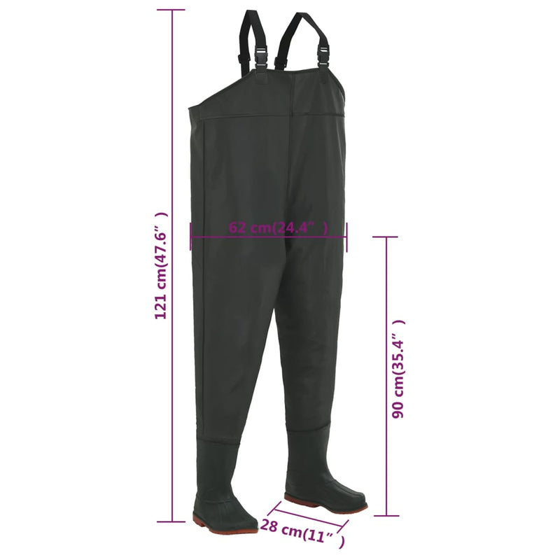 vidaXL Wading Pants with Boots Green Size 44