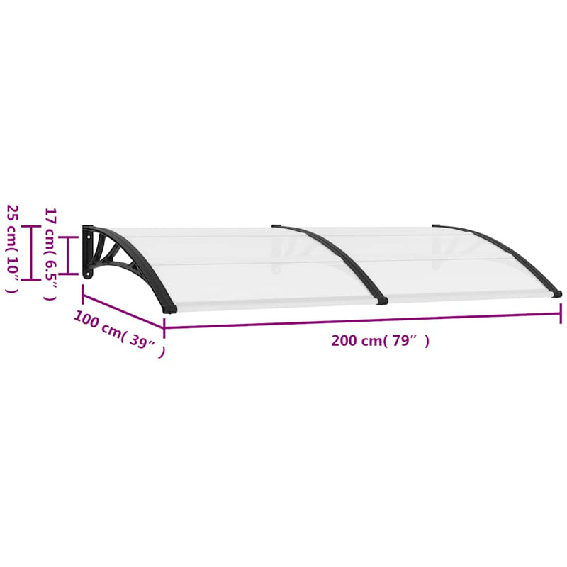 vidaXL Door Canopy Black 200x100 cm PC