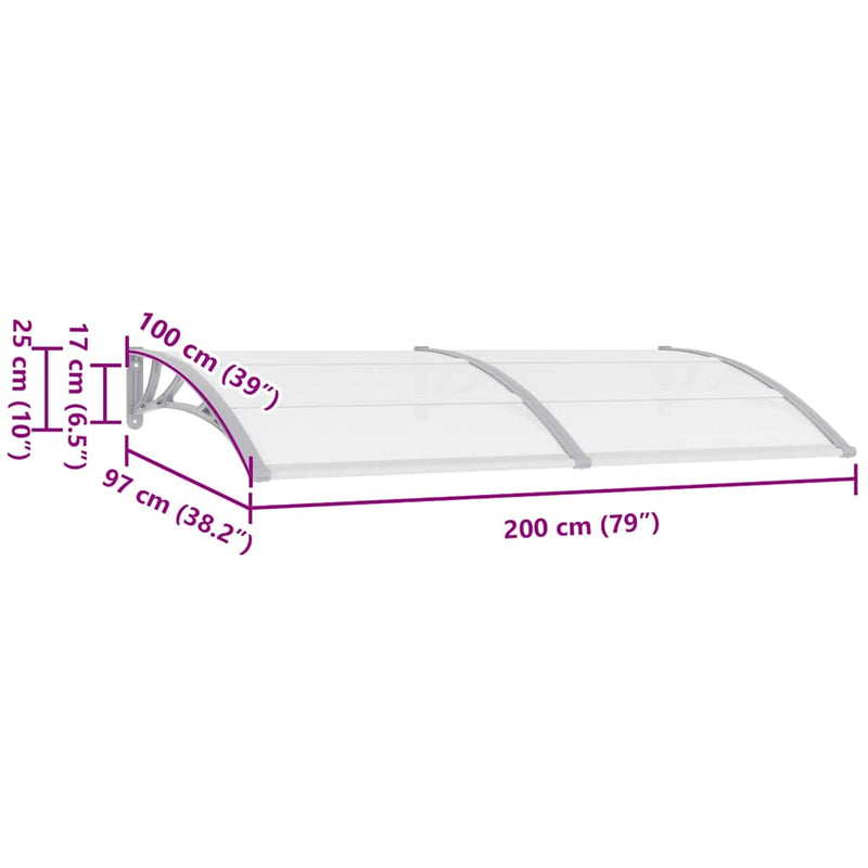 vidaXL Door Canopy Grey 200x100 cm PC