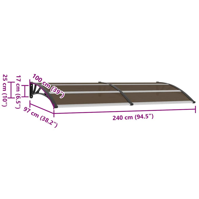 vidaXL Door Canopy Black 240x100 cm PC