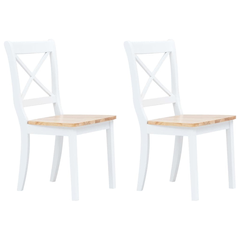 vidaXL Dining Chairs 2 pcs White and Light Wood Solid Rubber Wood