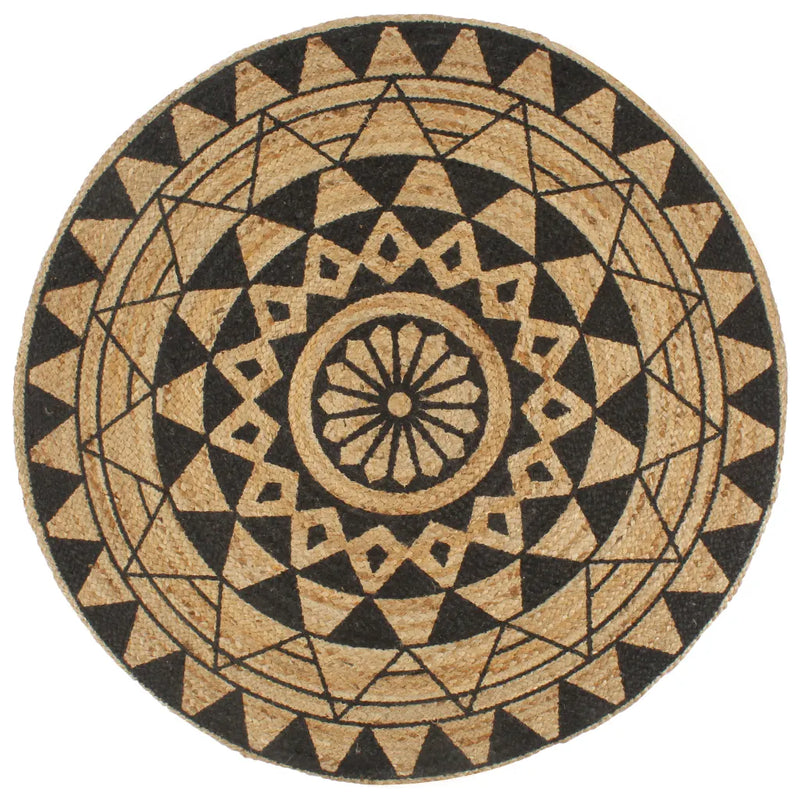 Handmade Rug Jute with Black Print 120 cm