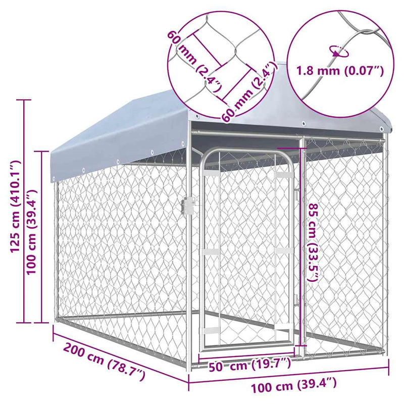 vidaXL Outdoor Dog Kennel with Roof 200x100x125 cm