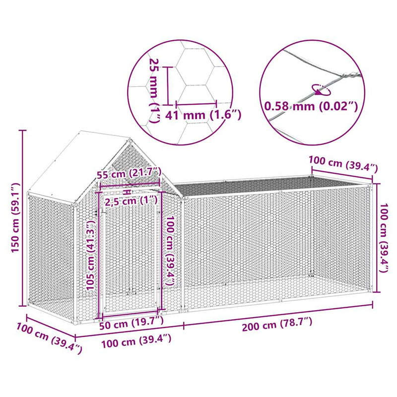 vidaXL Chicken Coop 3x1x1.5 m Galvanised Steel