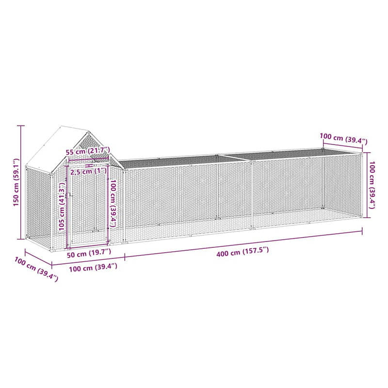 vidaXL Chicken Coop 5x1x1.5 m Galvanised Steel