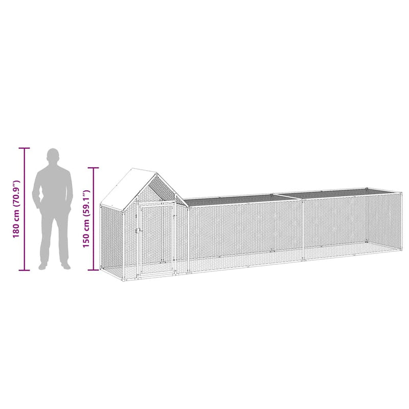 vidaXL Chicken Coop 5x1x1.5 m Galvanised Steel