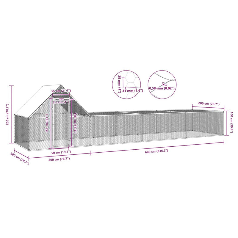 vidaXL Chicken Coop 8x2x2 m Galvanised Steel