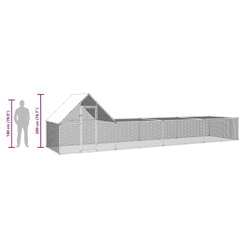vidaXL Chicken Coop 8x2x2 m Galvanised Steel