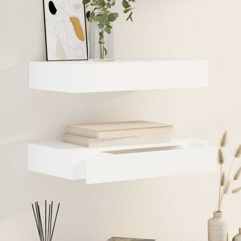 vidaXL Floating Wall Shelves with Drawers 2 pcs White 48 cm