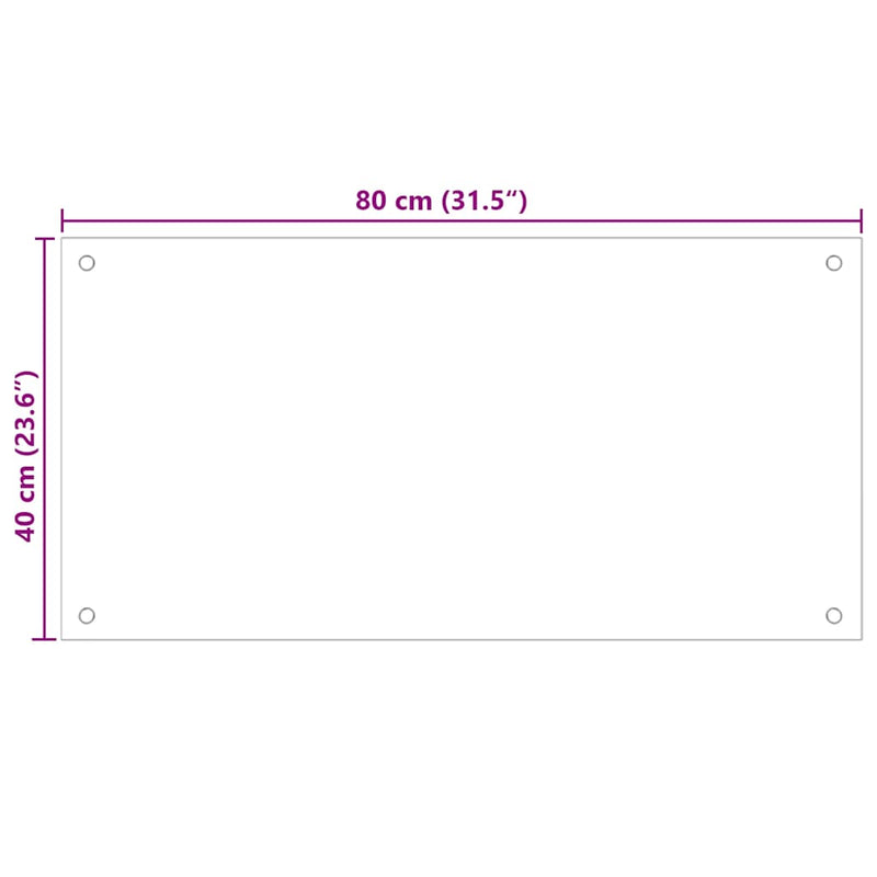 vidaXL Kitchen Backsplash Transparent 80x40 cm Tempered Glass