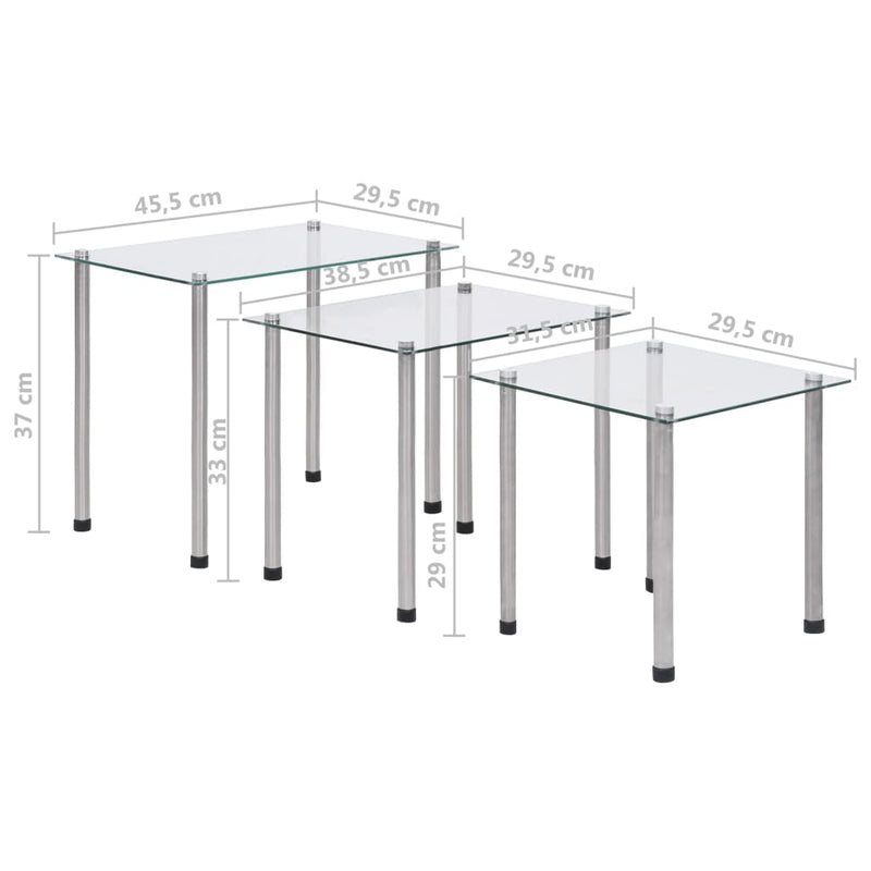 Nesting Tables 3 pcs Transparent Tempered Glass