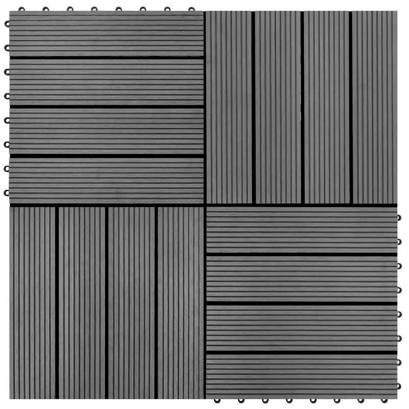 Decking Tile 11 pcs Grey 30 x 30 cm WPC