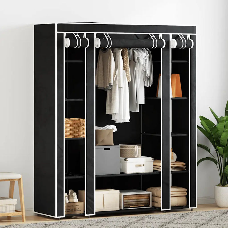 Fabric Wardrobe with Compartments and Rods 45x150x176 cm Black