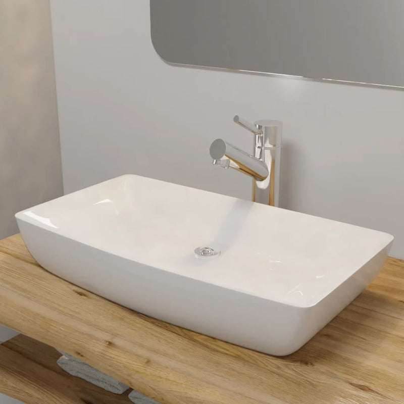 vidaXL Luxury Ceramic Basin Rectangular Sink White 71 x 39 cm