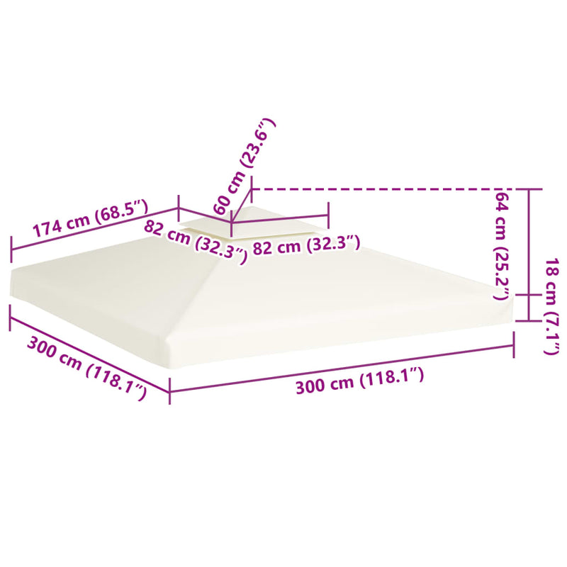 vidaXL Waterproof Gazebo Cover Canopy 310 g / m² Cream White 3 x 3 m