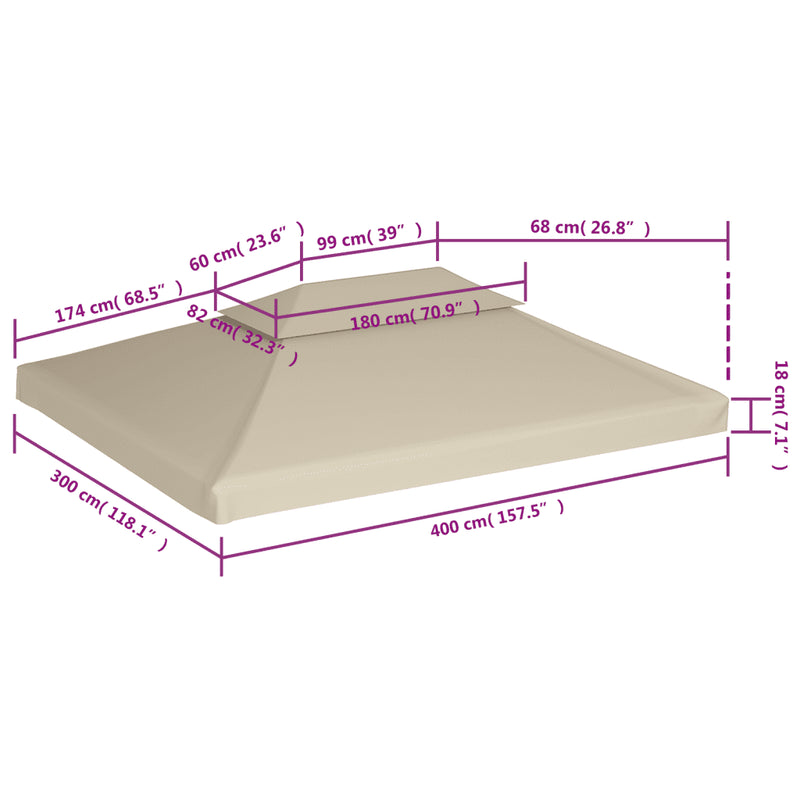 Water-proof Gazebo Cover Canopy Replacement 310 g / m�� Beige 3 x 4 m