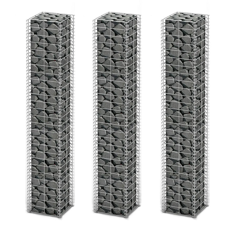 Gabion Set 3 pcs Galvanised Wire 25 x 25 x 150 cm