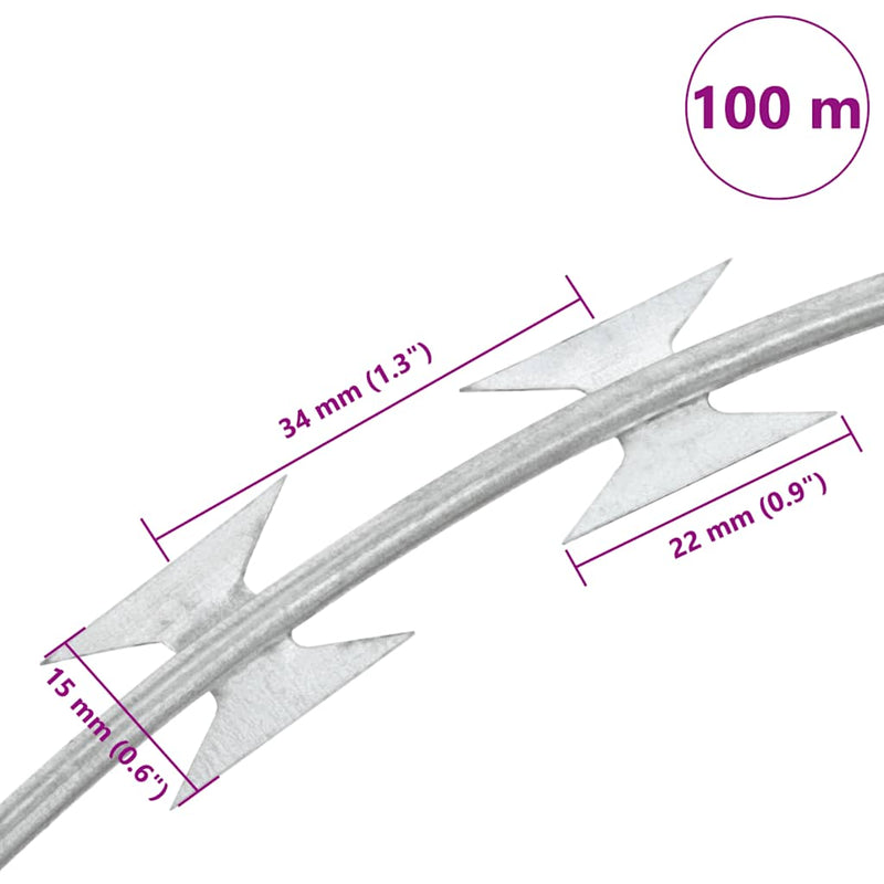 vidaXL Razor Wire Helical Wire Roll Galvanised Steel 100 m