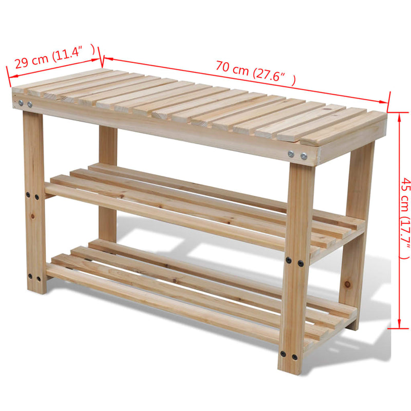 2-in-1 Shoe Rack with Bench Top Solid Fir Wood