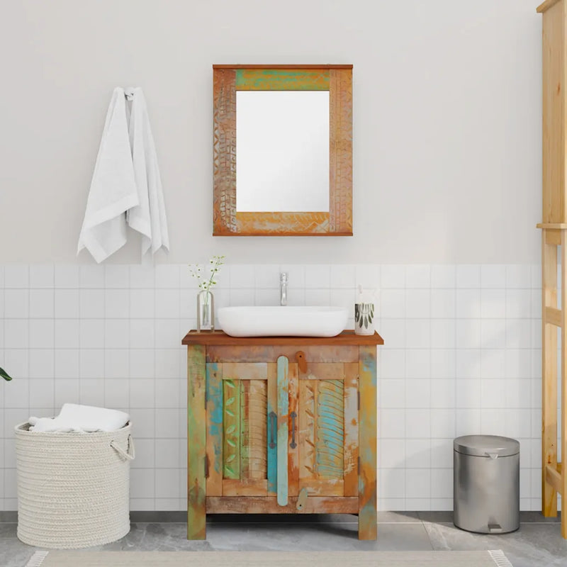 Reclaimed Solid Wood Bathroom Vanity Cabinet Set with Mirror