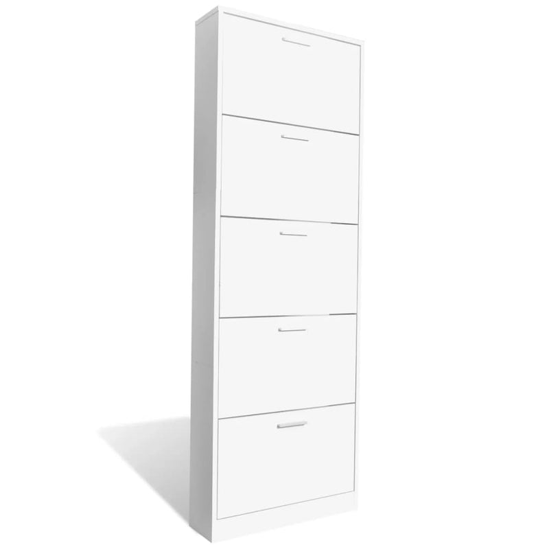 White Wooden Shoe Cabinet with 5 Compartments