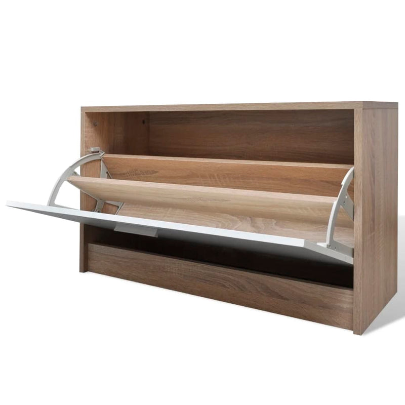 Oak and White 3-in-1 Wooden Shoe Cabinet Set