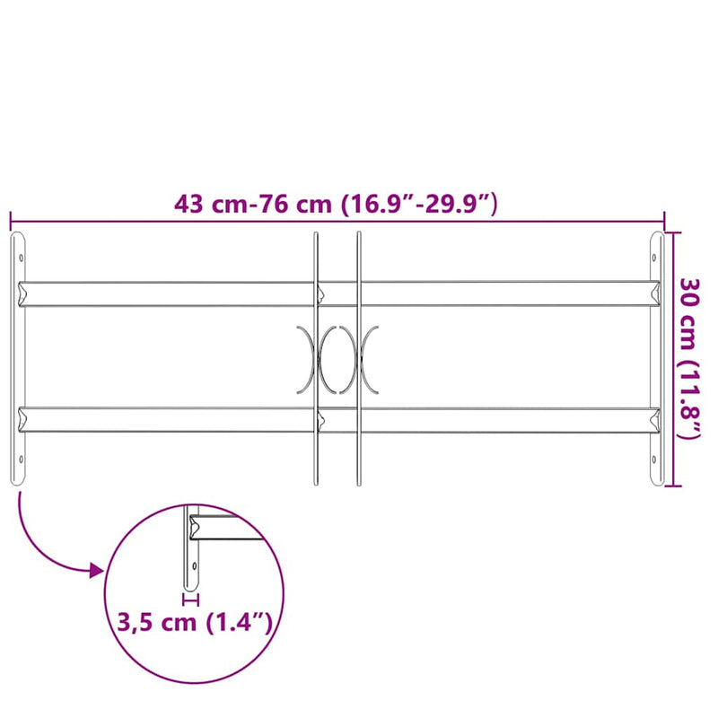 Adjustable Security Grille for Windows with 2 Crossbars 500-650 mm