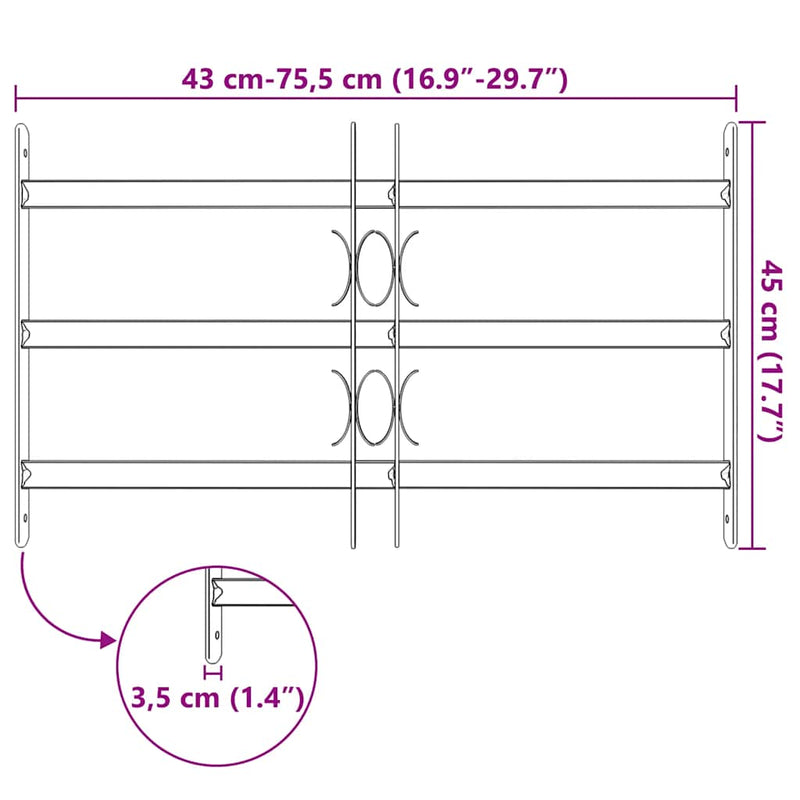 vidaXL Adjustable Security Grille for Windows with 3 Crossbars 500-650 mm