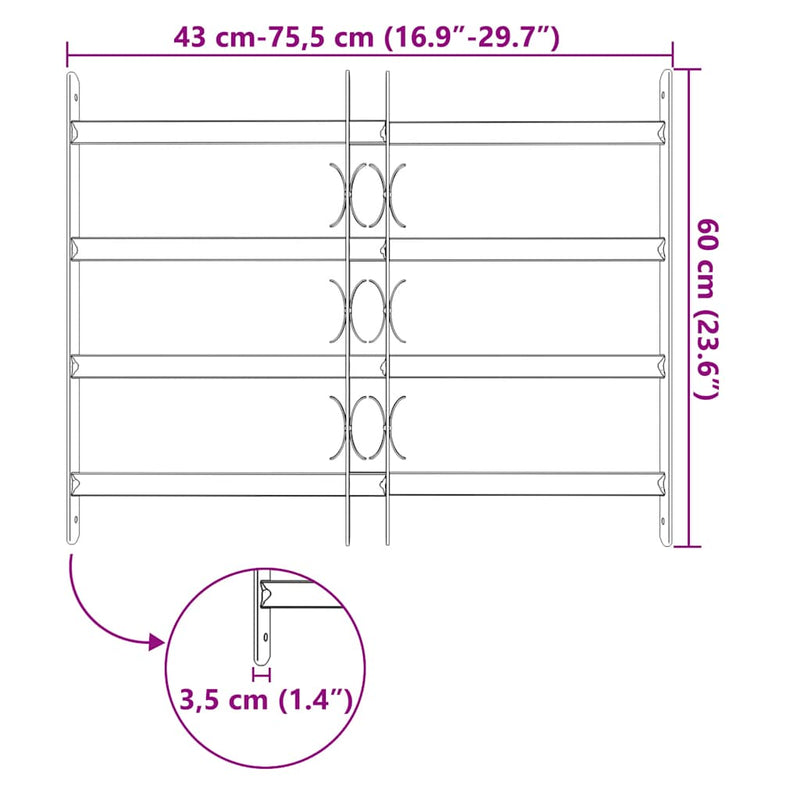 vidaXL Adjustable Security Grille for Windows with 4 Crossbars 500-650 mm