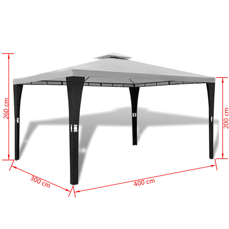 vidaXL Poly Rattan Gazebo with Cream White Roof 3 x 4 m