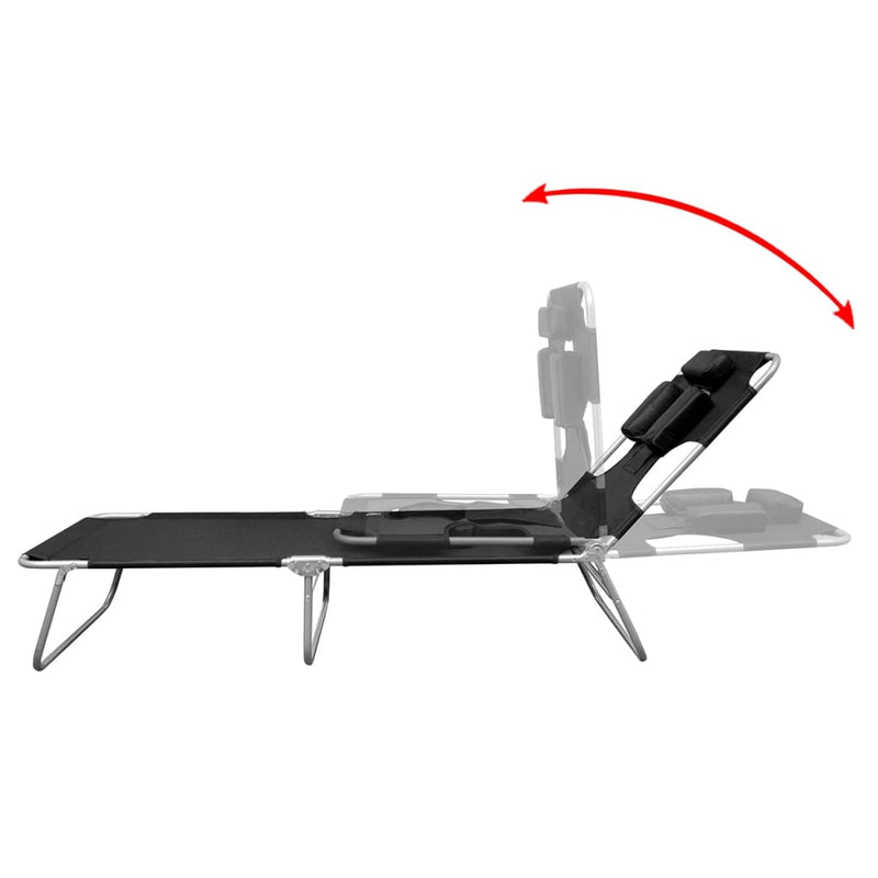 vidaXL Folding Sun Lounger with Head Cushion Powder-coated Steel Black