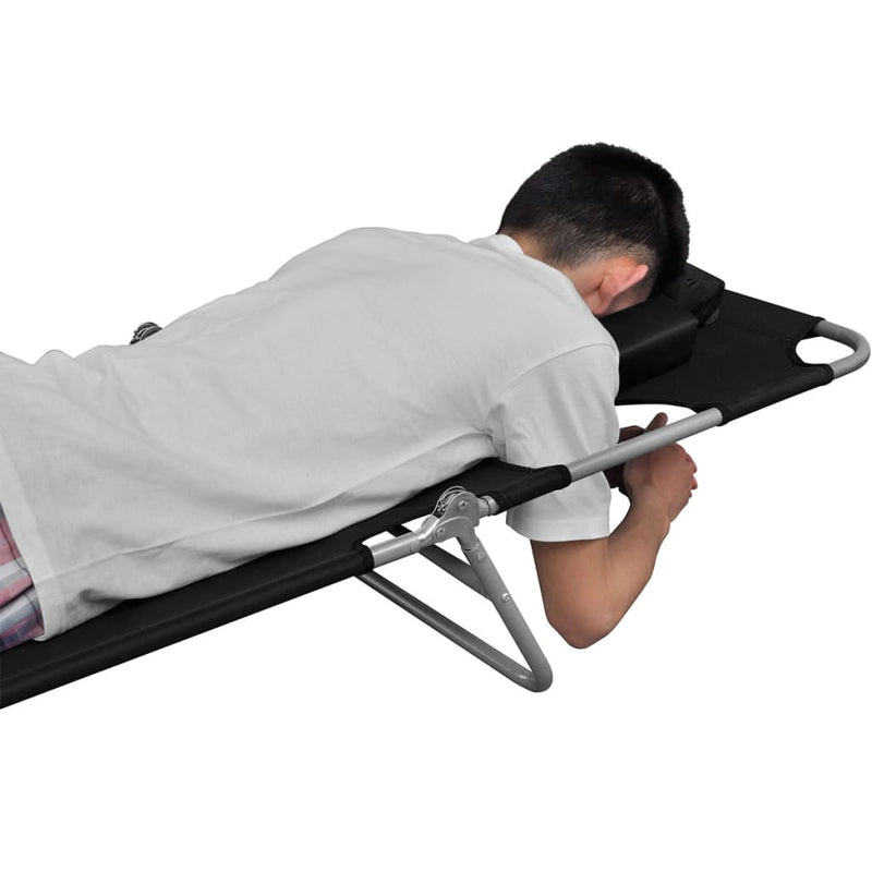 vidaXL Folding Sun Lounger with Head Cushion Powder-coated Steel Black