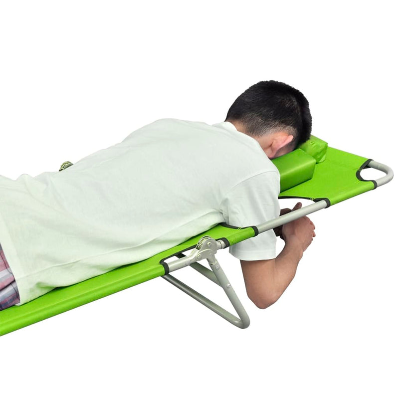 vidaXL Folding Sun Lounger with Head Cushion Powder-coated Steel Green