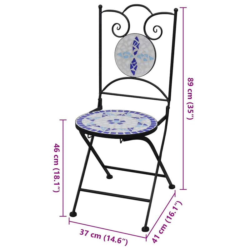 vidaXL Folding Bistro Chairs 2 pcs Ceramic Blue and White