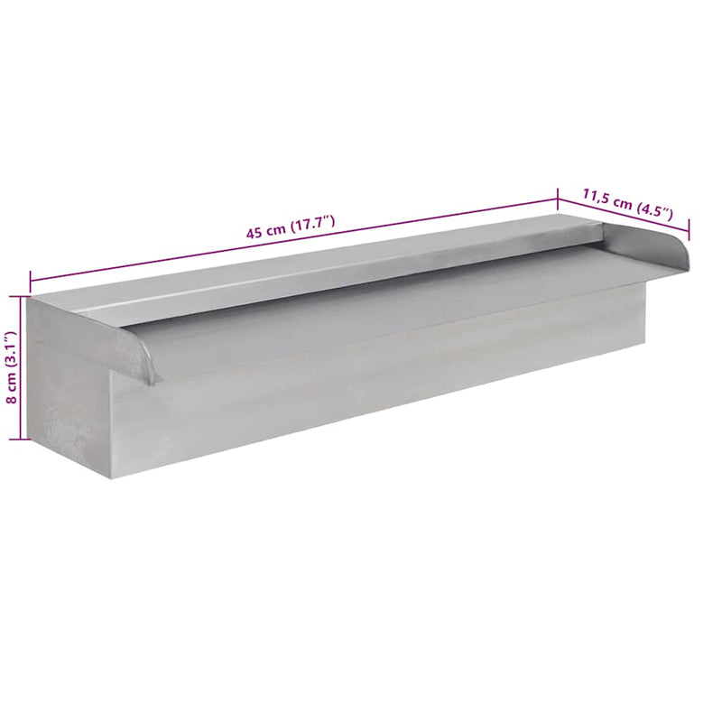 vidaXL Rectangular Waterfall Pool Fountain Stainless Steel 45 cm