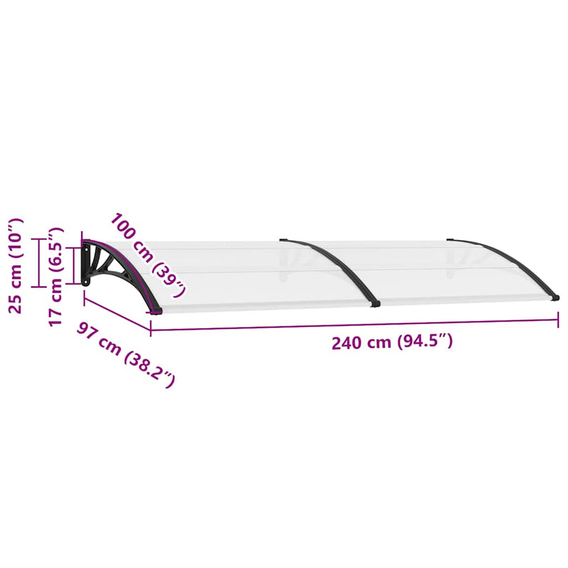 vidaXL Door Canopy 240 x 100 cm PC