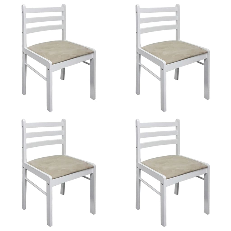 vidaXL Dining Chairs 4 pcs White Solid Rubber Wood and Velvet