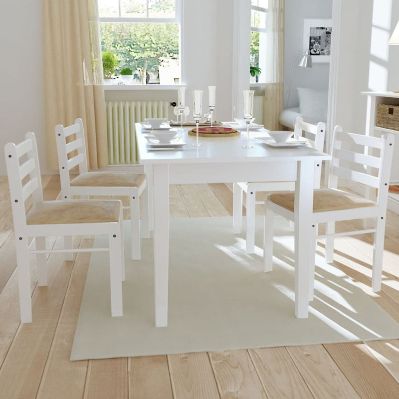 vidaXL Dining Chairs 4 pcs White Solid Rubber Wood and Velvet
