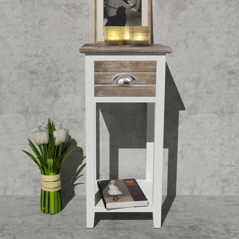 vidaXL Nightstand with 1 Drawer Brown and White