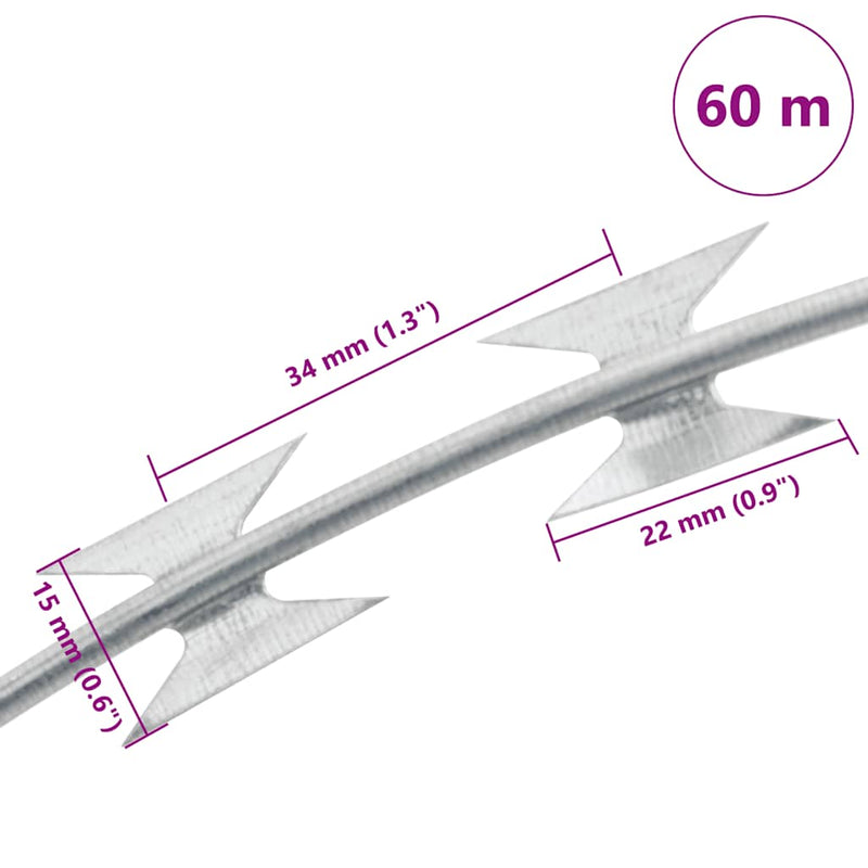 vidaXL BTO-22 Clipped Concertina Razor Wire Galvanised Steel 60 m