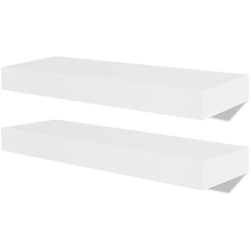 2 White MDF Floating Wall Display Shelves Book/DVD Storage