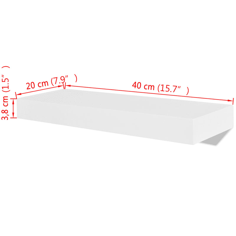 2 White MDF Floating Wall Display Shelves Book/DVD Storage