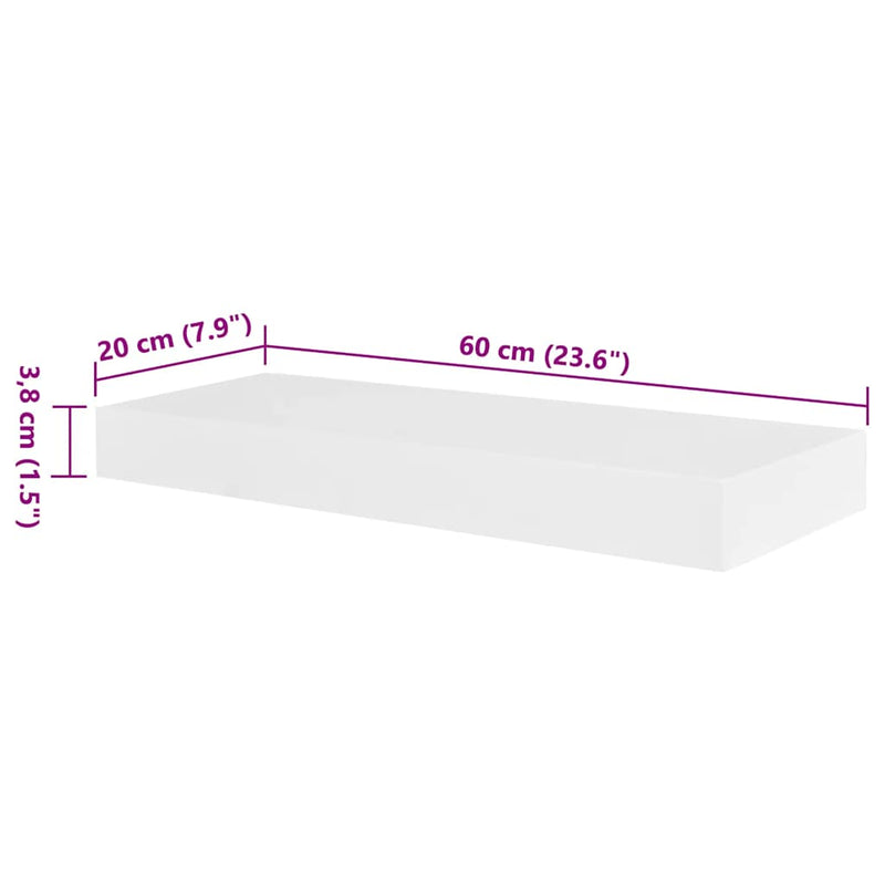 2 White MDF Floating Wall Display Shelves Book/DVD Storage
